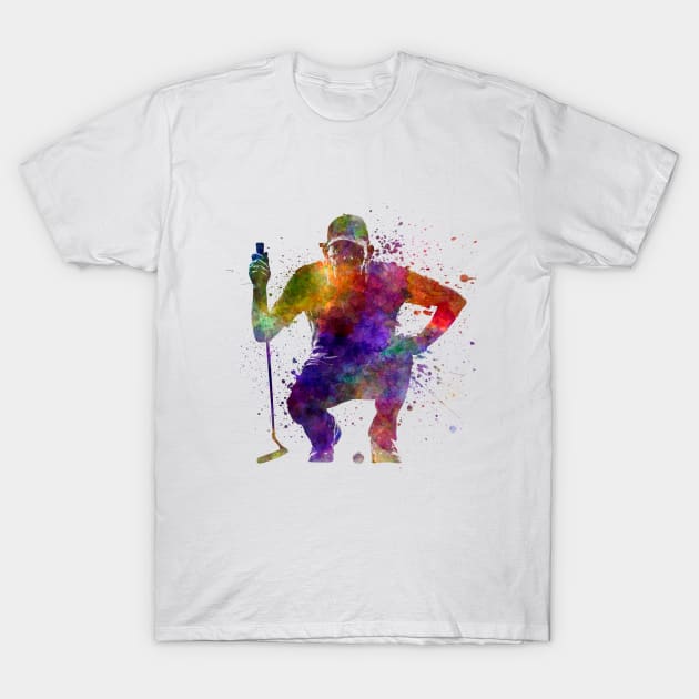 man golfer crouching  silhouette T-Shirt by PaulrommerArt